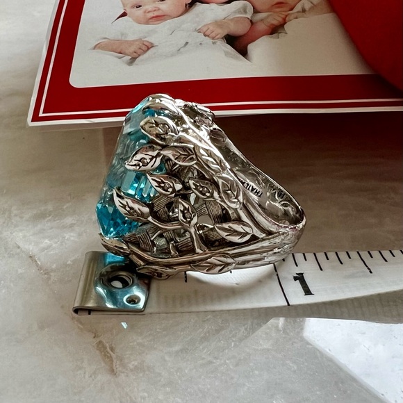 Rare Vintage Glam Jennifer Cary 925 Silver Blue Topaz w/small Diamonds Ring - Picture 9 of 15